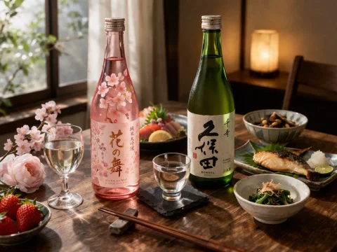 일본 사케의 향과 스타일 차이를 비교하며 고르는 장면을 보여주는 이미지