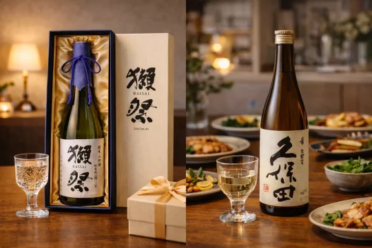 일본 사케를 선물용과 집에서 마시는 용도로 나누어 고르는 이미지