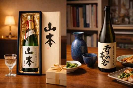 일본 사케 직구 상품을 선물용과 실속형으로 비교해 고르는 장면 이미지