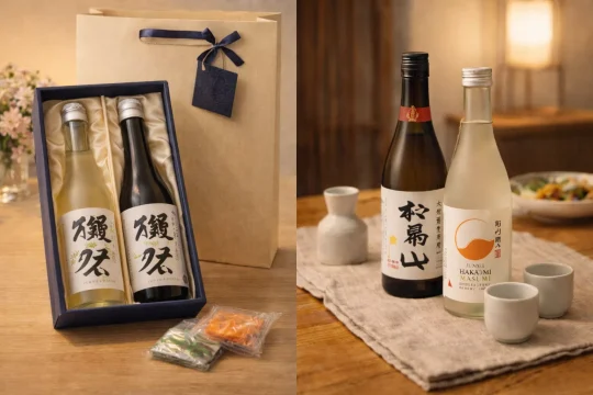일본 사케 순위 상위권 제품을 선물용과 집술용으로 나누어 고르는 이미지